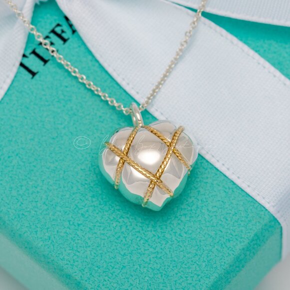 *RARE* Tiffany & Co. Vintage "Quilt Heart" Necklace Puffed 18k Gold Rope Pendant - Picture 6 of 8